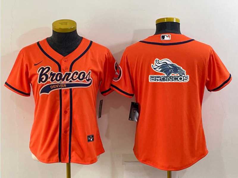 Womens Denver Broncos Orange Team Big Logo With Patch Cool Base Stitched Baseball Jersey